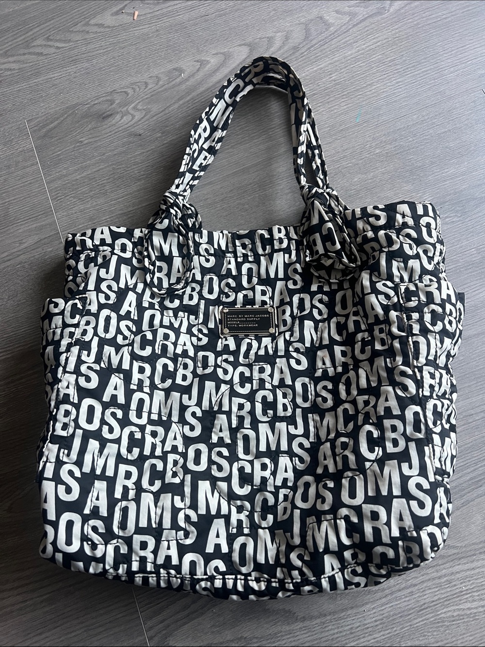 Marc by Marc Jacobs Black & White Logo Print Quilted Tote